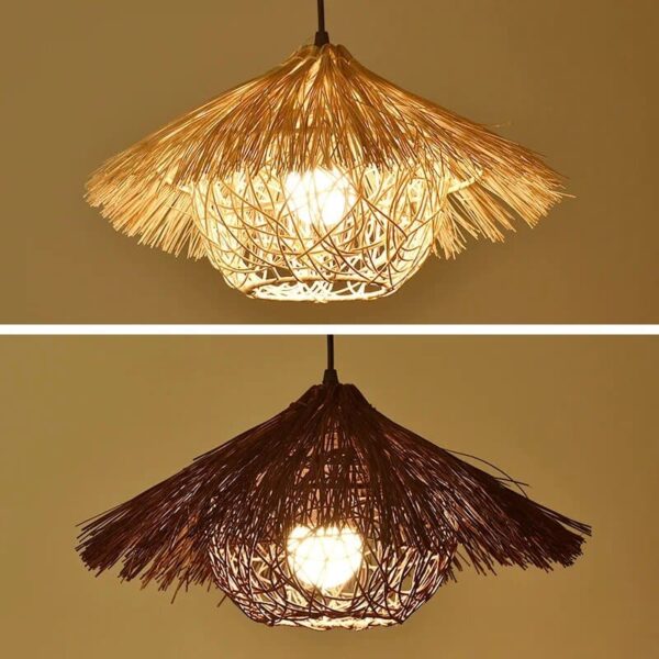 Suspension artisanale en rotin naturel d'inspiration asiatique