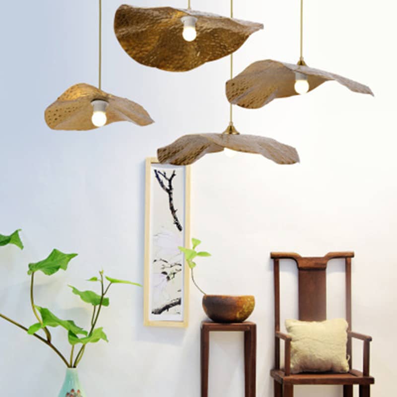Suspension artisanale lotus en cuivre brossé