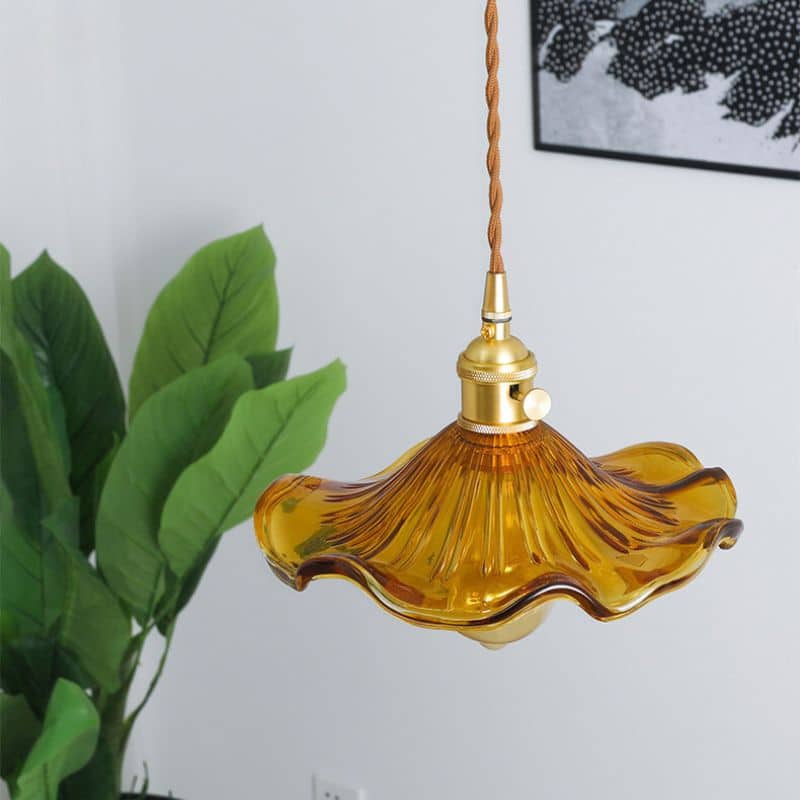 Suspension florale en verre et cuivre