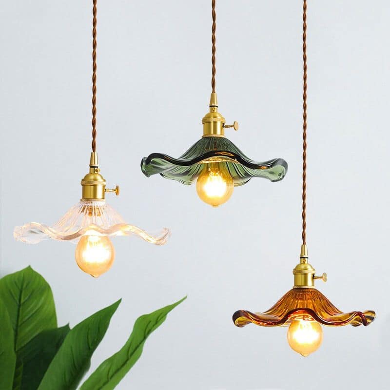 Suspension florale en verre et cuivre