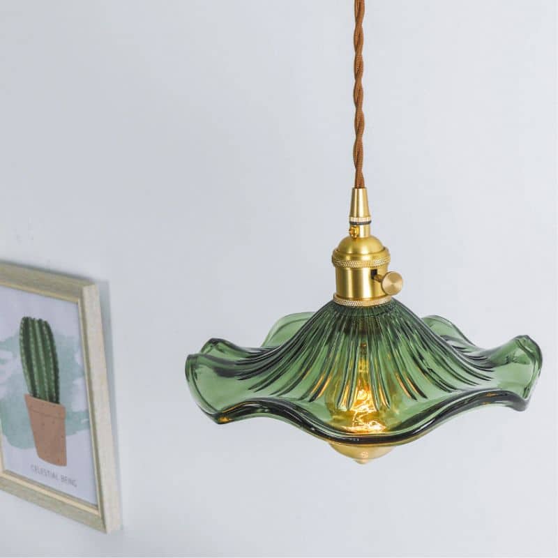 Suspension florale en verre et cuivre