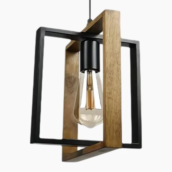 Suspension architecturale en bois naturel et métal noir