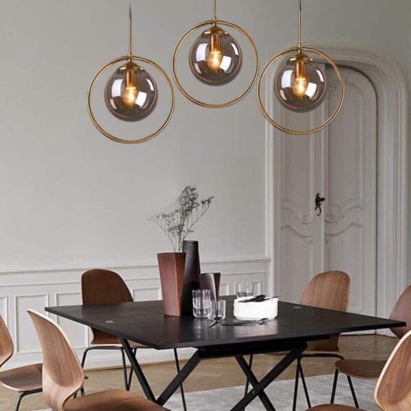 Suspension circulaire nordique en métal doré et verre fumé