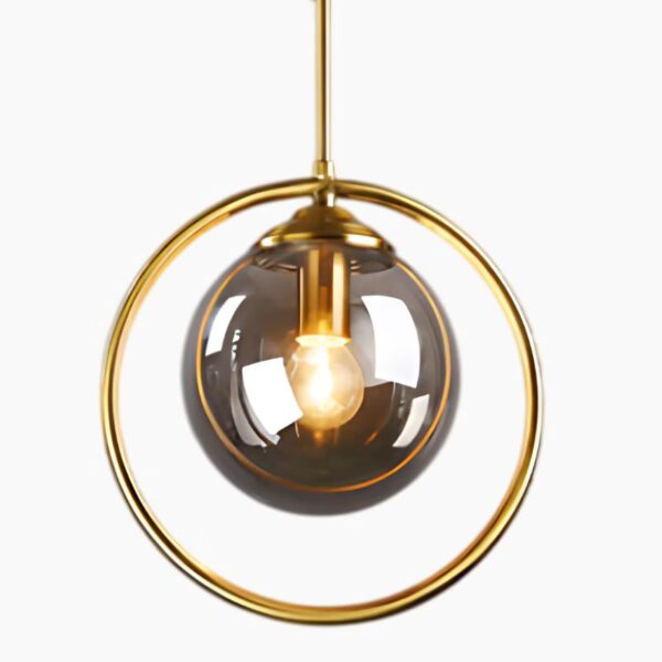 Suspension circulaire nordique en métal doré et verre fumé