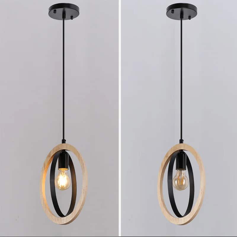 Suspension contemporaine aux anneaux entrelacés bois et métal