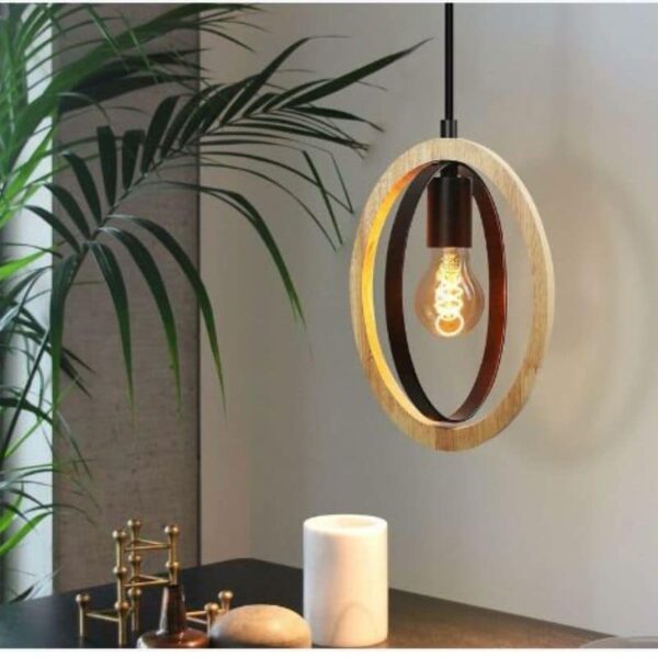 Suspension contemporaine aux anneaux entrelacés bois et métal