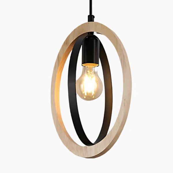 Suspension contemporaine aux anneaux entrelacés bois et métal