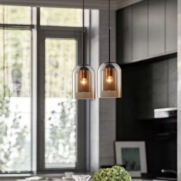 Suspension contemporaine en verre ambré double-couche