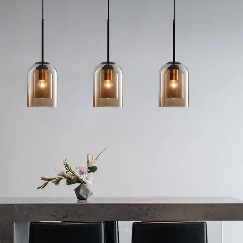 Suspension contemporaine en verre ambré double-couche