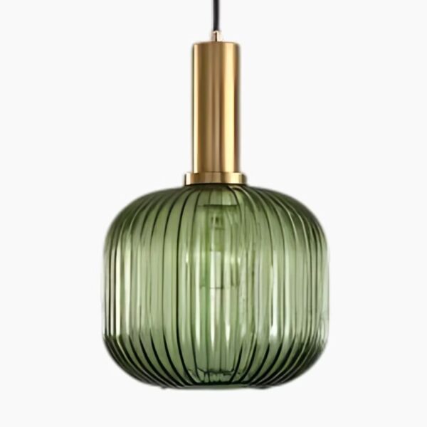 Suspension contemporaine en verre vert et finition laiton brossé