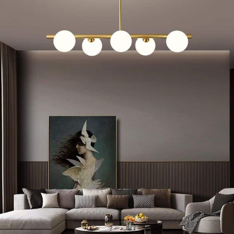 Suspension design contemporaine : cinq globes lumineux LED