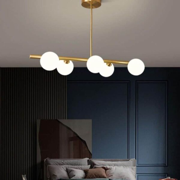 Suspension design contemporaine : cinq globes lumineux LED