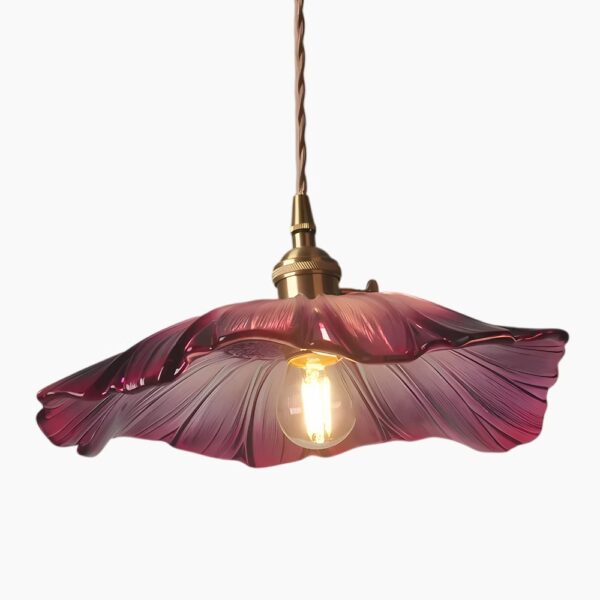 Suspension florale en verre violet et cuivre doré