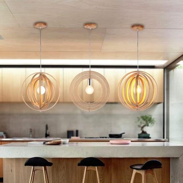 Suspension LED nordique avec anneaux sculptés