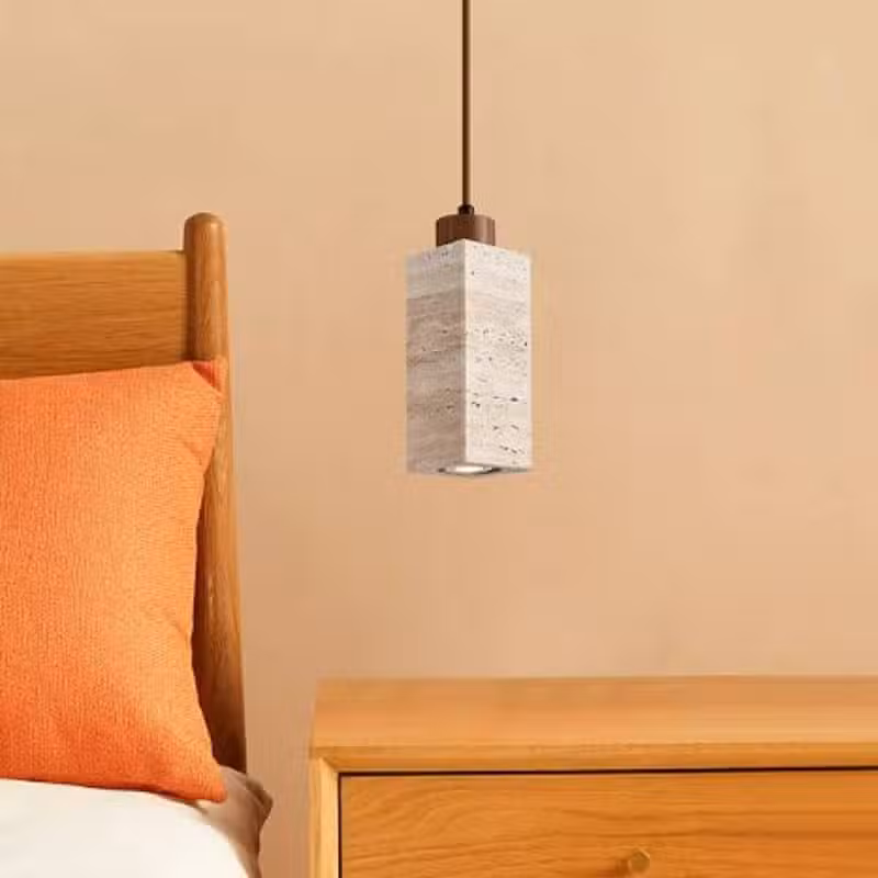 Suspension luminaire minimaliste en travertin et bois noble
