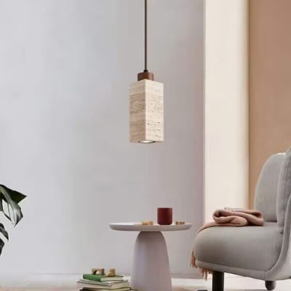 Suspension luminaire minimaliste en travertin et bois noble