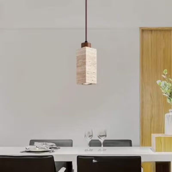 Suspension luminaire minimaliste en travertin et bois noble