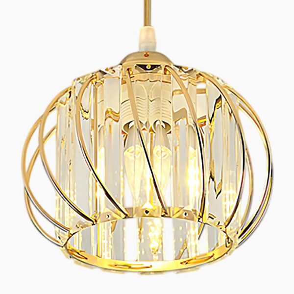 Suspension luminaire sphérique en métal aux reflets dorés