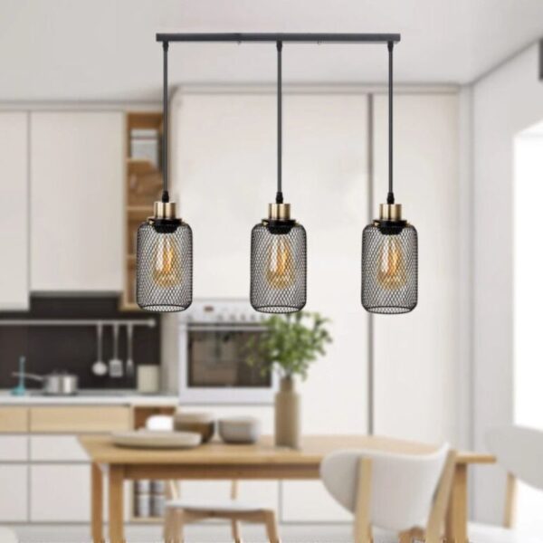 Suspension contemporaine trio de lanternes en métal noir