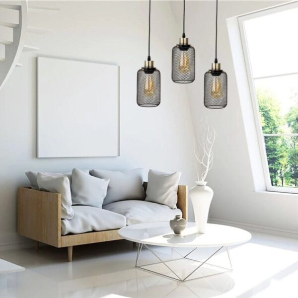 Suspension contemporaine trio de lanternes en métal noir