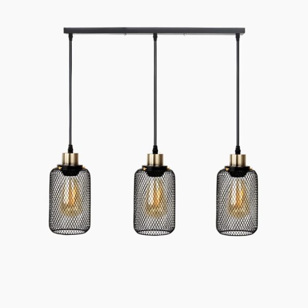 Suspension contemporaine trio de lanternes en métal noir