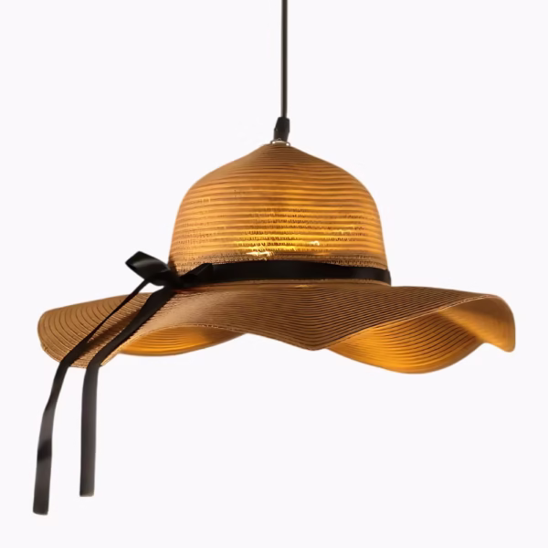 Suspension luminaire en rotin naturel au design chapeau vintage