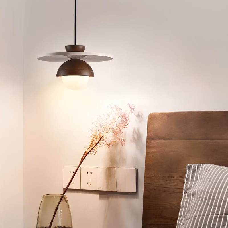 Suspension luminaire en bois et marbre naturel
