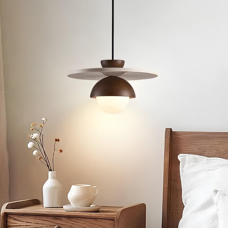 Suspension luminaire en bois et marbre naturel
