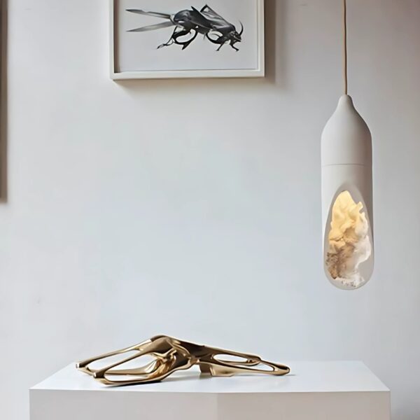 Suspension Luminaire Design en Plâtre Blanc Artistique