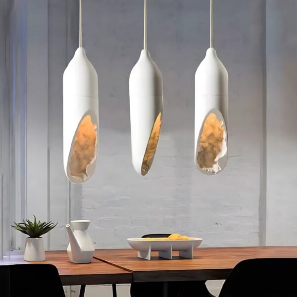 Suspension Luminaire Design en Plâtre Blanc Artistique
